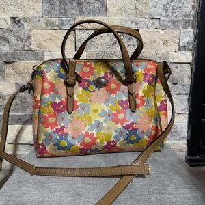 Vintage Coach Floral Print Satchel Crossbody Purse Leather Handbag